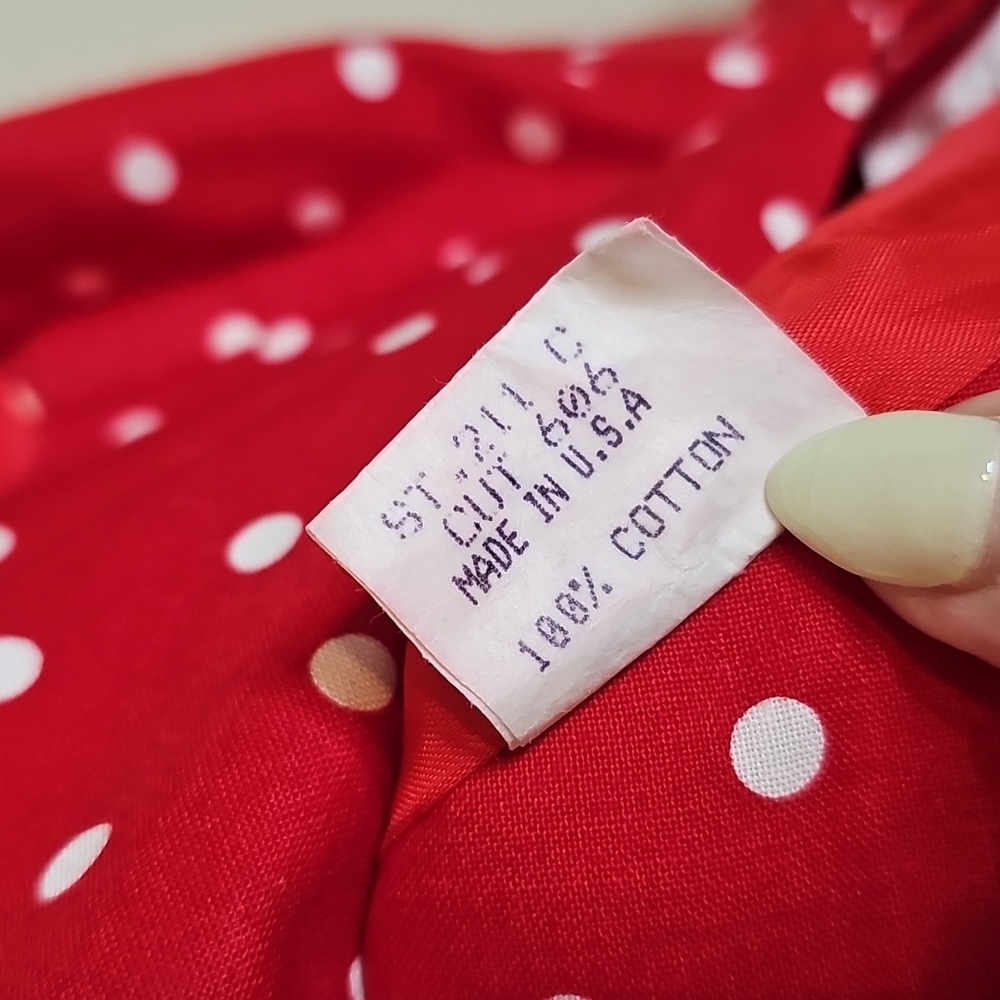 True Vintage 1980s Kamisato By Geary Roark Red Polka Dot Midi Dress Drop Waist M - Picture 11 of 15